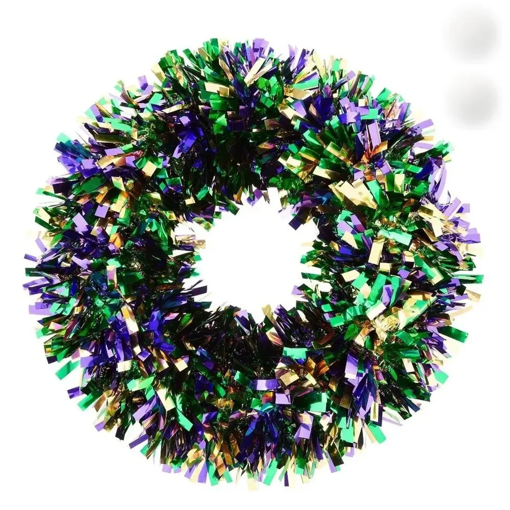 NEW! Mardi Gras 17 inch Round Tinsel Wreath Green Purple Gold Door Decor Holiday